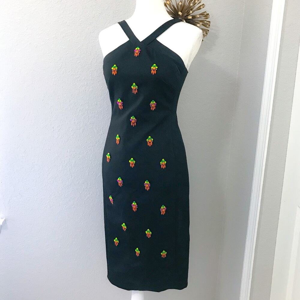 Anthropologie Shoshanna Midnight Mitchell Jewel Bead Embellished Midi Dress - Picture 2 of 8